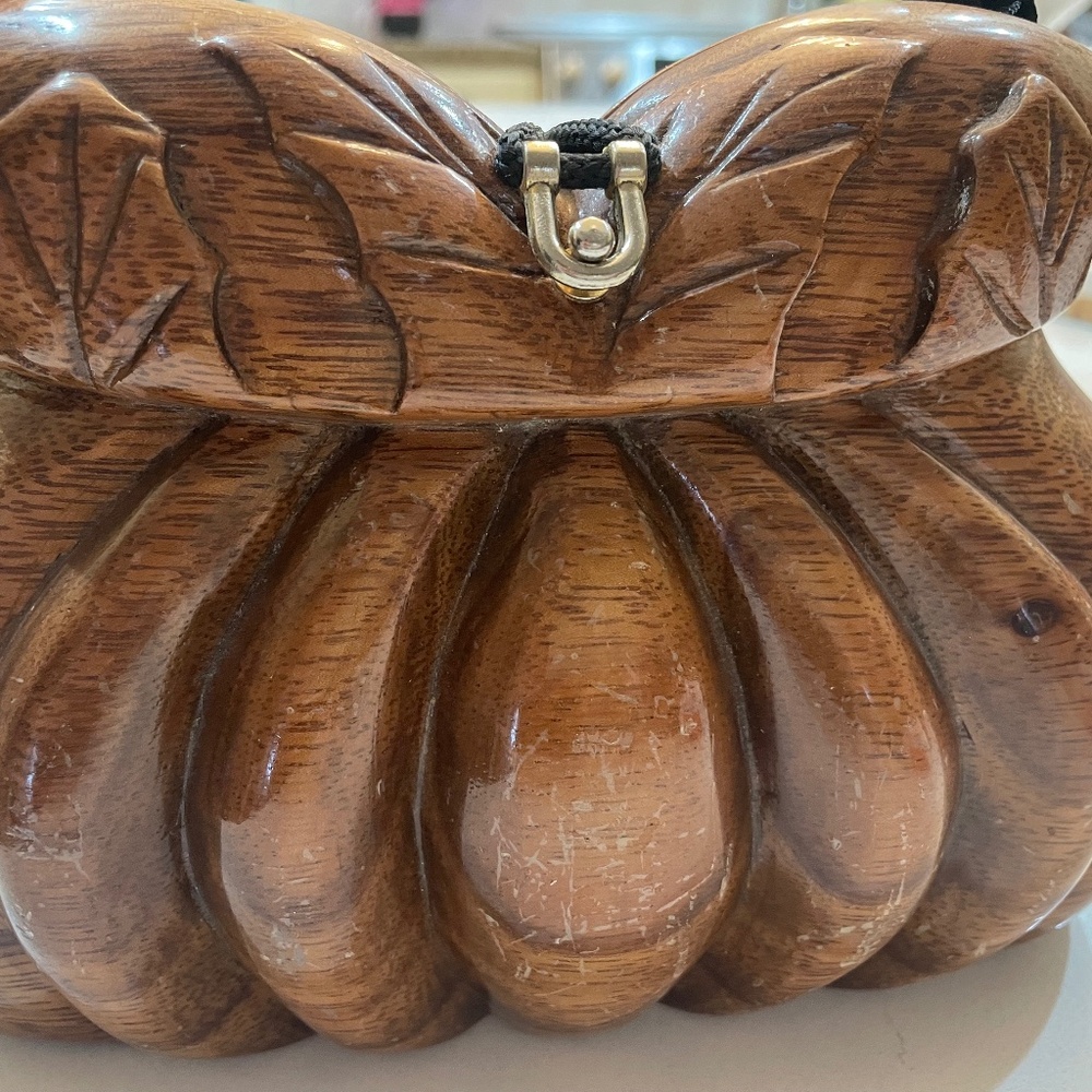 Timmy Woods Beverly Hills Hand Made Carved Wood Purse
